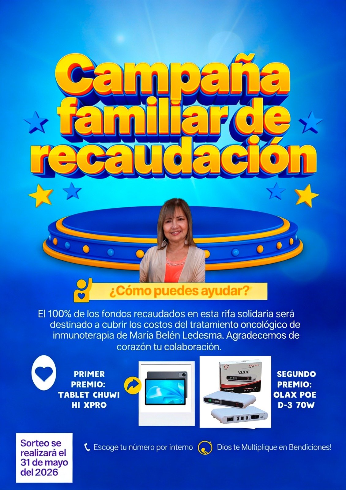 Campaña Familiar de Recaudación - Poster promocional mostrando premios y detalles de la rifa